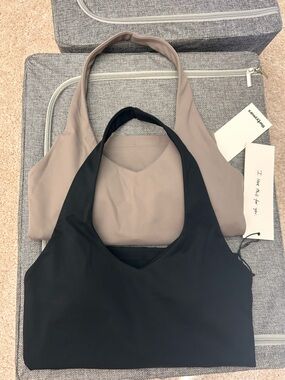 2 Halter Tank Tops - Black and Taupe